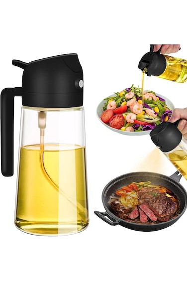 زجاجة موزع زيت تزوييق للمطبخ، موزع زيت 2 في 1 وبخاخ زيت، بخاخ زيت 470 مل