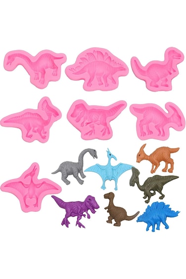 Woohome 7 Pack Dinosaur Fondant Silicone Molds Dinosaur Cake Fondant Molds Silicone for Fondant for