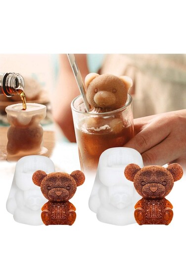 Silicone Ice Mold, 2Pcs 3D Bear Ice Molds, Ice Block Molds, Animal Ice Block Mold, Ice Cube Trays a
