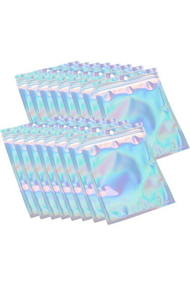 ECVV 100PCS Resealable Storage Bags 20 * 14cm X-Large Holographic Packaging Bags for Jewelry, Snack