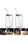 DOITOOL 2 Sets of Mason Jar with Lid and Straw Wide Mouth Mason Jar Drinking Glasses Tumbler Bubble