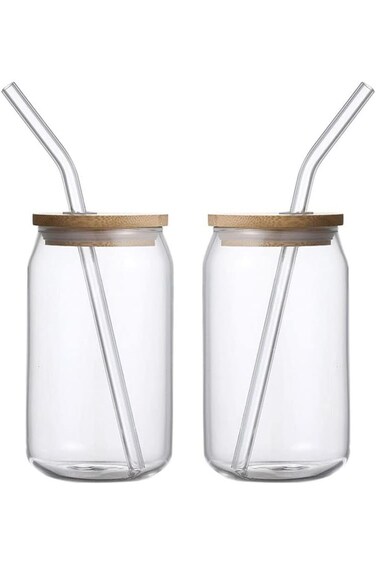 DOITOOL 2 Sets of Mason Jar with Lid and Straw Wide Mouth Mason Jar Drinking Glasses Tumbler Bubble