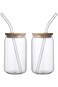 DOITOOL 2 Sets of Mason Jar with Lid and Straw Wide Mouth Mason Jar Drinking Glasses Tumbler Bubble