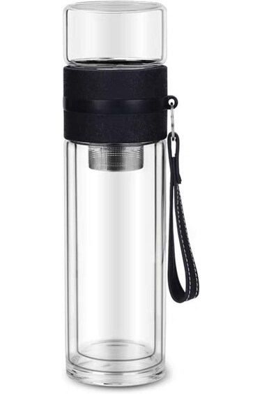 TORTES Tea Infuser Glass Bottle Tea Maker Travel Filter (Black)