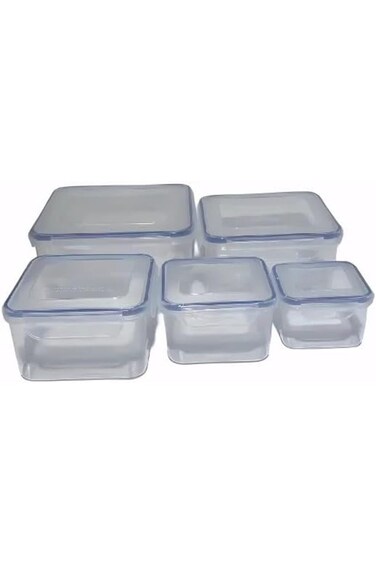 Square Food Storage Containers with Airtight Lids, Clear Plastic, Set of 5
