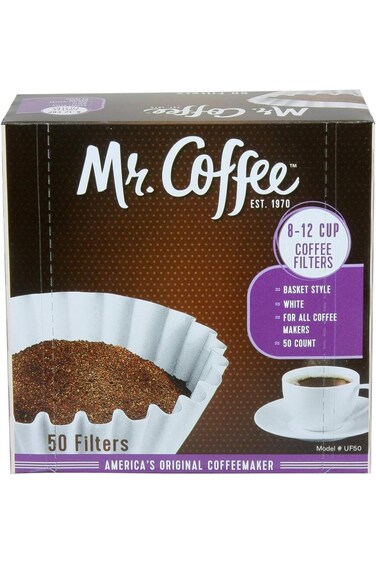 Mr. Coffee Basket Coffee Filters, 8-12 Cup, White Paper, 8-inch, 50-Count Boxes (Pack of 1) (Packag