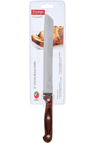 Prestige 20 CM Stainless Steel Bread Knife   Ergonomic Handle   Dishwasher Safe-Brown
