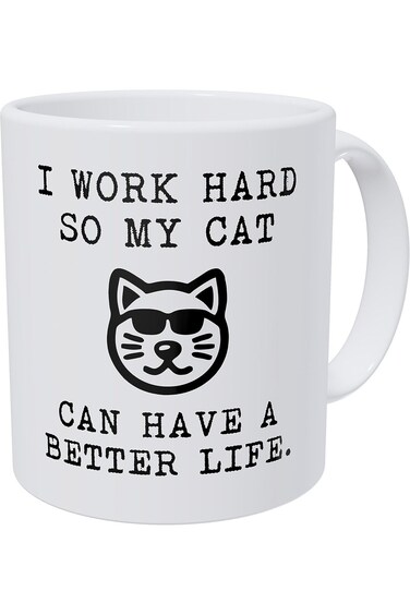 Aviento Blanco Funny Coffee Mug I Work Hard So My Cat Can Have A Better Life 330mls 490 Grammes Ult