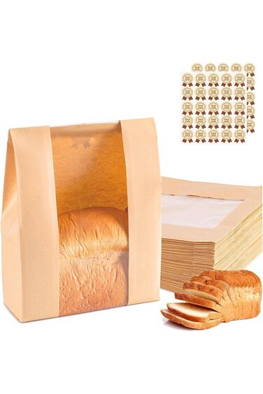 Portalov 50PCS Paper Bread Bags,Sourdough Bread Bags for Homemade Bread, Large Bakery Bags with Win