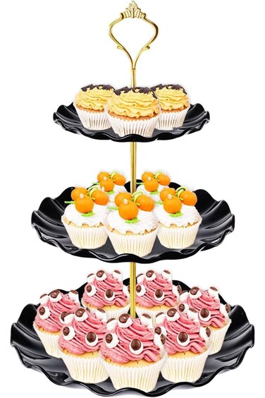 optico 3 Tier Cupcake Stand Holder, Plastic Cup Cake Stand Towel with Tiered Serving Tray for Cupca