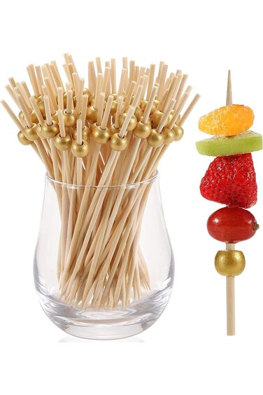 SYOSI Cocktail Picks, 100PCS Cocktail Toothpicks Skewers, Natural Bamboo Fancy Cocktail Garnish Too