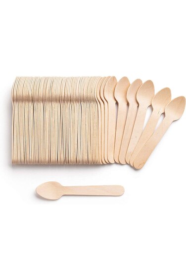 Rosy.Moment Wood Cutlery Small Dessert Spoons Natural Alternative to Plastic, Disposable Spoon Set