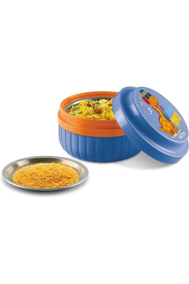 MILTON Bestie Tiffin Big Plastic Insulated tiffin box with Steel Partition Plate, 315 ml, Dark Blue