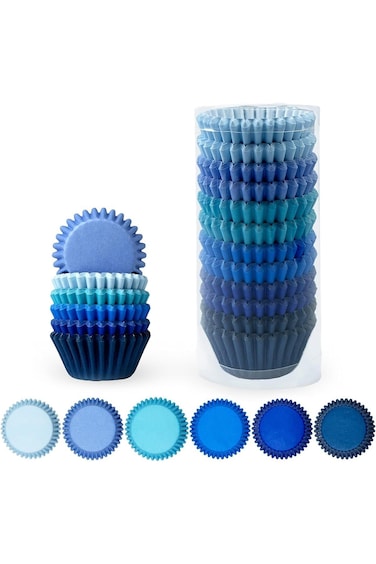 بطانات كب كيك صغيرة من ENJOYLEX، أكواب كب كيك آمنة غذائيًا، 300 قطعة، 6 ألوان زرقاء سادة، أوراق كب كيك B