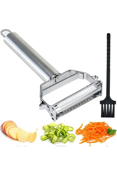2-in-1 Julienne &amp; Vegetable Peeler, Professional Stainless Steel Dual Blade Kitchen Tool for Carrot