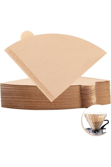 مرشحات قهوة WEZCHUGHAOL V60 مخروطية ورقية بيضاء 100 قطعة من مرشحات القهوة الورقية غير المبيضة سعة 2-4 أكواب F