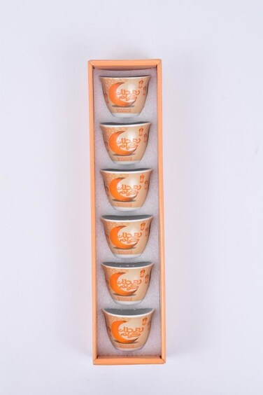 Arabic Coffee Cups Set of 6 Assorted Ramadan Designs   Hospitality Cups (Orange)