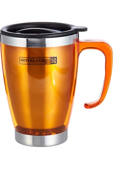 Royalford 14Oz Double Wall Travel Mug Portable With Comfortable High Grip Handle, &amp; Highgrade Stain
