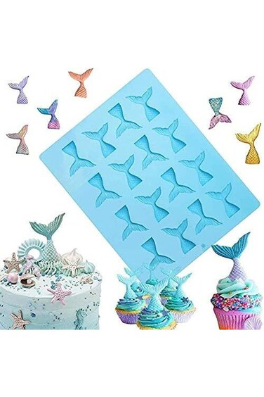 KASTWAVE 16 Cavity Mermaid Tails Silicone Molds, Mermaid Molds for Chocolate, Fondant, Cake Decorat