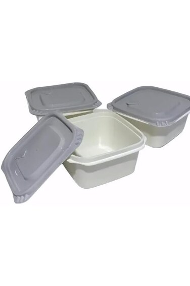 B&amp;D Food Storage Containers with Grey Lids, Square Plastic Containers, Set of 3, White