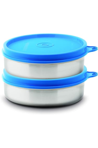 Signoraware Mini Mate Steel Container (With Plastic Lid) Set of 2, 60 ml Each, Blue