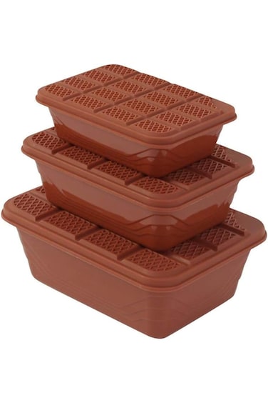 Lawazim Plastic Container Storage Box Set - 3 Piece Brown - BPA-Free Multi-Size Food Storage Contai