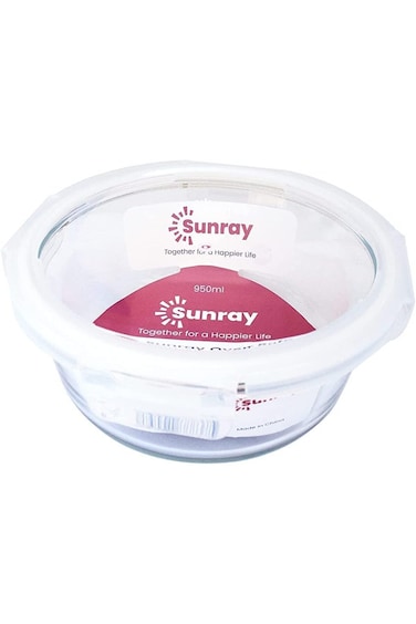 علبة طعام دائرية زجاجية من صن راي، شفافة