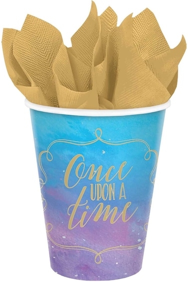 أكواب ورقية للحفلات باللونين الأزرق والأرجواني "أميرة ديزني" من امسكان، 9 أونصة، 8 قطع