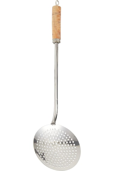 RAJ STEEL ZARA SKIMMER WOODEN HANDLE, 42.5 CM, SILVER, RSZ005, Fryer Food, Pasta Skimmer, Spaghetti