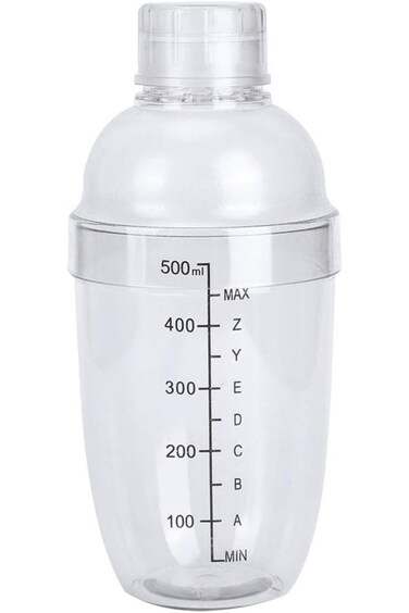Plastic Cocktail Shaker, Hand Drink Tea Shaker Cup with Scales, Bar Tool Transparent - 500ML
