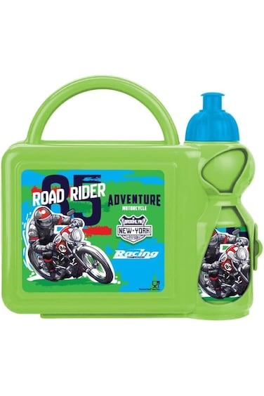 Plastic Bicycle Printed Design Lunch Box and Water Bottle Set for Kids, Green