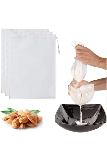 5 Pack Nut Milk Bag, Reusable Food Grade Nylon 300 Mesh Nut Bag Strainer for Straining Almond, Nut
