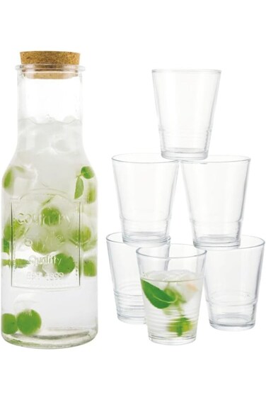 Bien Servi 7-Piece Elegant Design High Quality Glass Beverage Set Clear