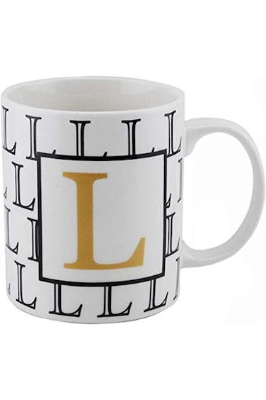 كوب شاي وقهوة من البورسلين مطبوع عليه حرف L ضحل، Bd-Mug-L