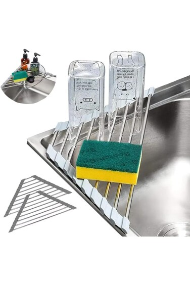 GREBIRD 2pcs/set Roll Up Dish Drying Rack, Over Sink Dish Rack, Foldable Sink Drying Drainer Mat, S