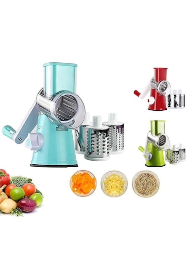 مبشرة دوارة متعددة الوظائف، قطاعة خضراوات وفواكه دائرية 3 في 1 مع 3 أنواع من الأدوات