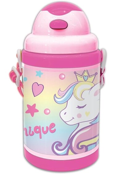 Plastic Unicorn Printed Design Water Bottle for Kids, 450 ml Capacity, Pink