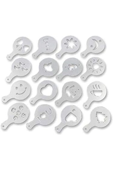 قالب قهوة لاتيه جارلاند - 16 قطعة من قوالب الكابتشينو البلاستيكية - نموذج استنسل قهوة فاخر