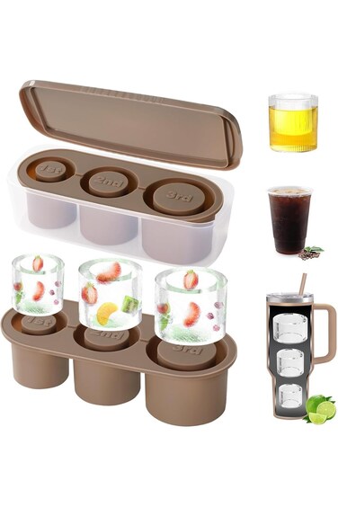 WEZCHUGHAOL ice tray for glass 20-30-40 oz Stanley cup, 3 piece silicone ice cube mold with lid for