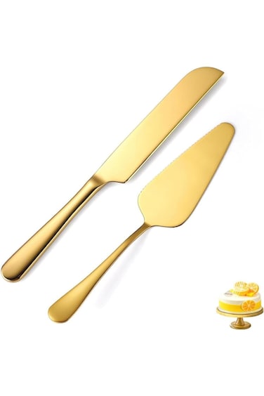 Oasisgalore Golden Wedding Cake Cutting Set, stainless steel cake cutting set, elegant knife and sh
