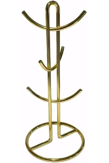 Mug Tree Coffee Cup Holder Stand, 6 Hooks, Gold Metal, Modern Design