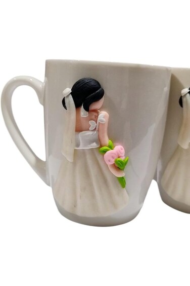 B&amp;D Decorative Ceramic Coffee Mug with Floral Design, White