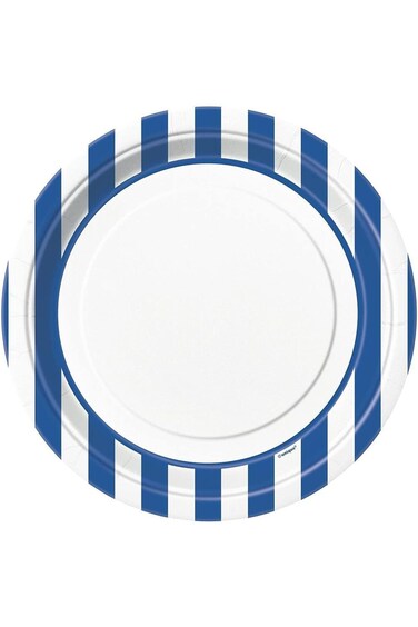 Unique Party 38015 - 23cm Royal Blue Striped Party Plates, Pack of 8