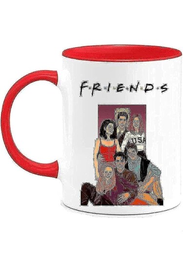 كوب قهوة/شاي خزفي مطبوع عليه مسلسل Friends TV من تصميم GOCASA، سعة 11 أونصة، أبيض/أحمر