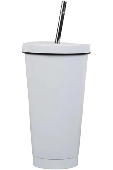 كوب حفظ الحرارة والبرودة مع قشة (أبيض ووردي)، يوفر لك الأداة المثالية لحفظ الحرارة والبرودة