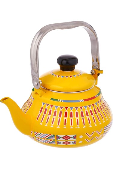 غلاية شاي مطلية بالمينا بتصميم أسيري من الرماية، سعة 1.5 لتر، لون أصفر