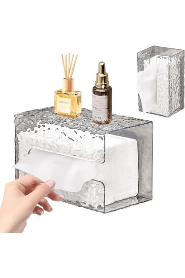 حامل علبة مناديل GREBIRD أسفل الخزانة، رف تخزين لفافات المناديل مثبت على الحائط، ورق أكريليك شفاف