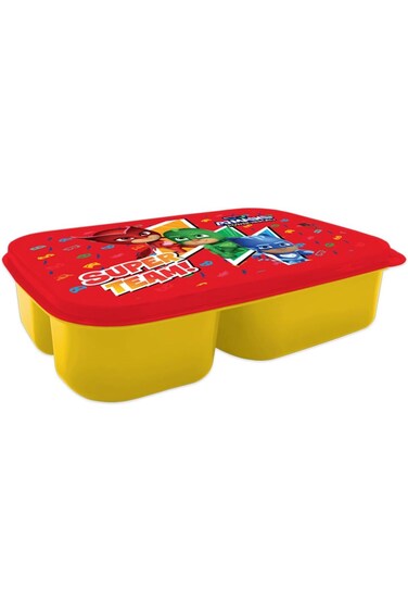 Pjmask Kids Plastic Lunch Box with 3 Compartment, Red/Yellow