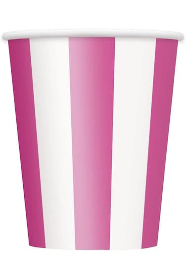 Unique Party 38026 - 12Oz Hot Pink Striped Paper Cups, Pack of 6