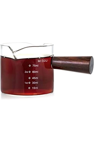 كوب قياس قهوة زجاجي مزدوج الفتحات من MIBRU بمقبض، سعة 70 مل، كوب قياس قهوة إسبرسو، زجاج